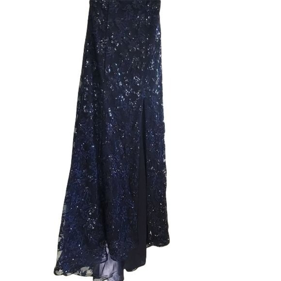 LUXURY ONE SHOULDER NAVY SEQUIN MAXI DRESS SZ S - Picture 9 of 16